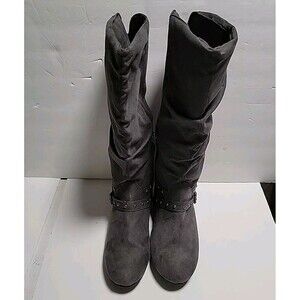 SO Rebecca Grey Women tall Trey suede boots Sz 11 partial zip up